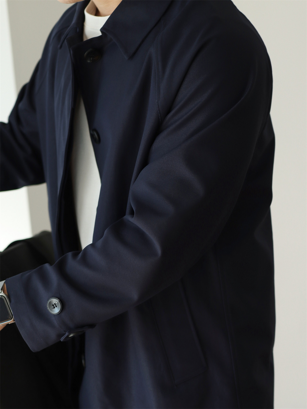 Concealed-Placket Mid-Length Trench Coat