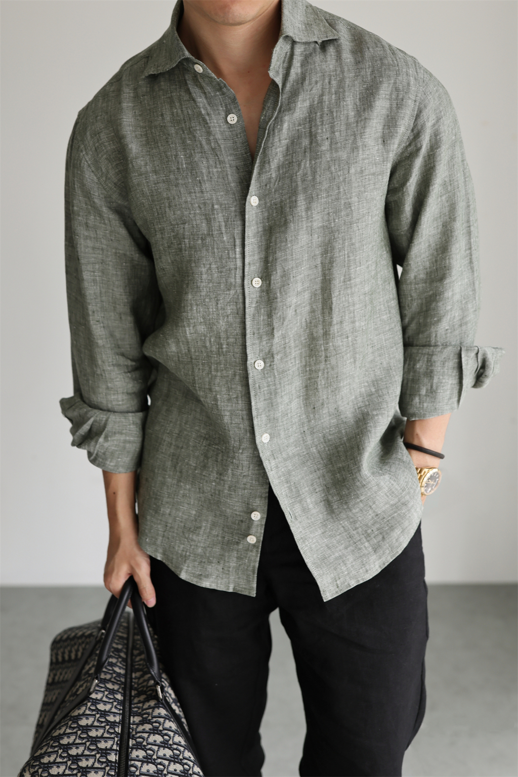 Two-Tone 100% Linen Shirt