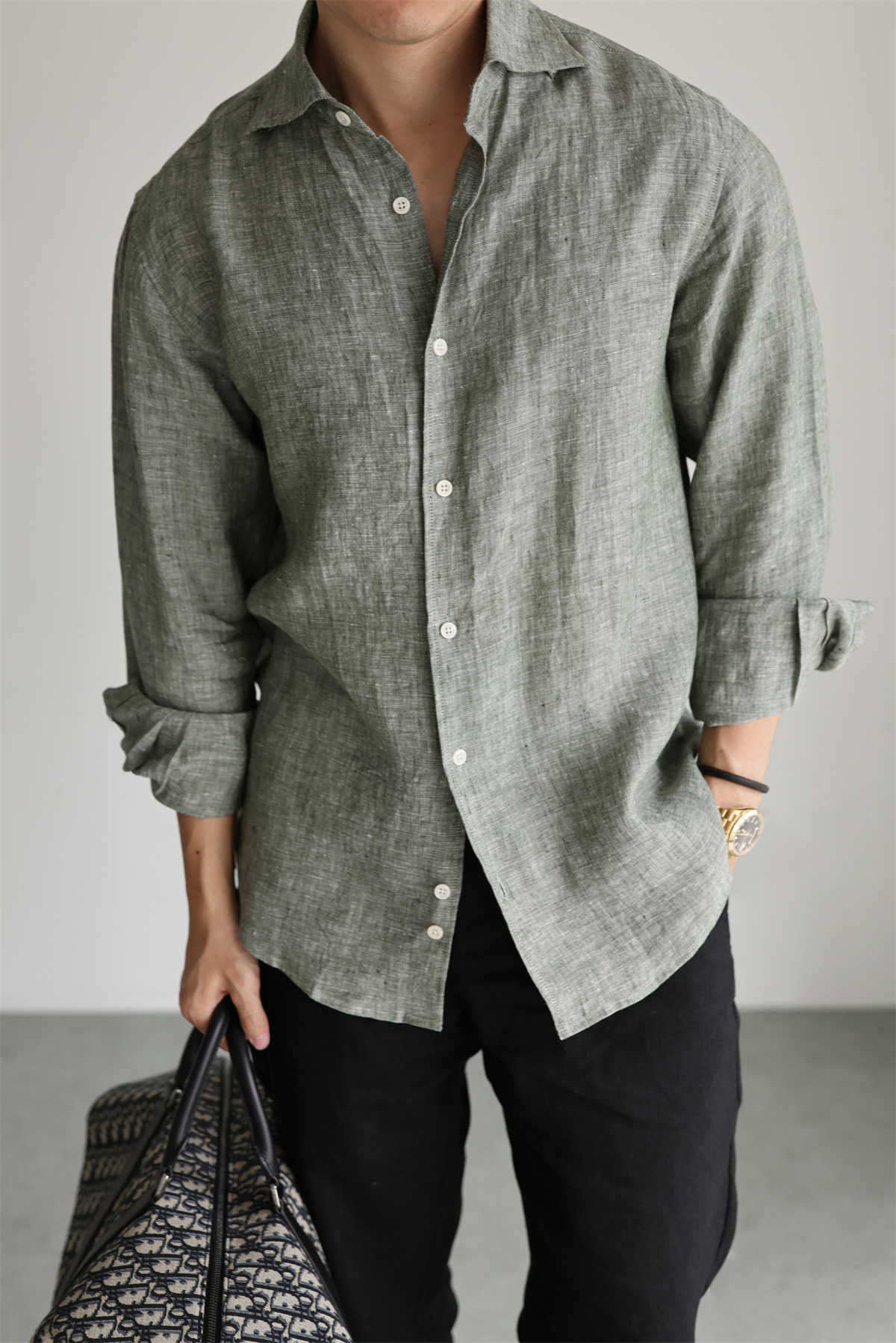 Two-Tone 100% Linen Shirt