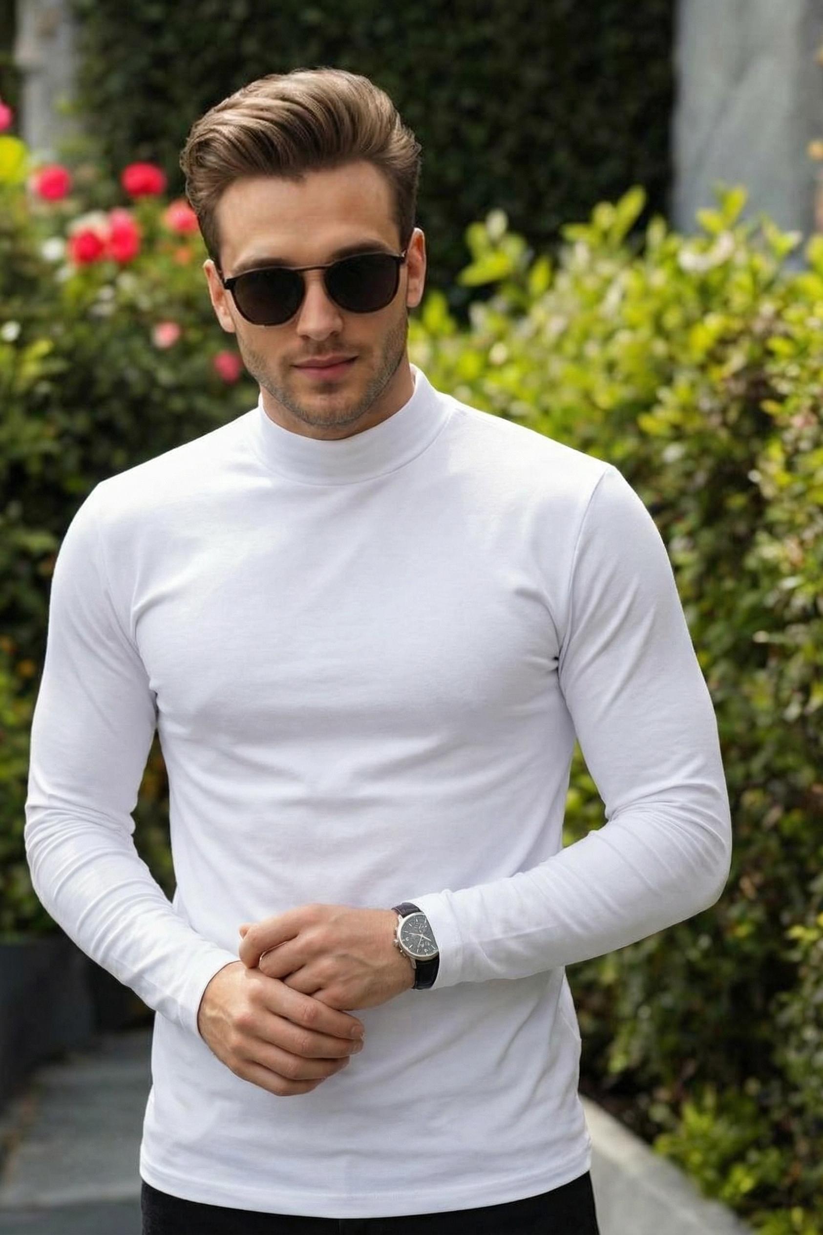 MONSEN Suitory Mid-Neck Long Sleeve T-Shirt in Cotton product image