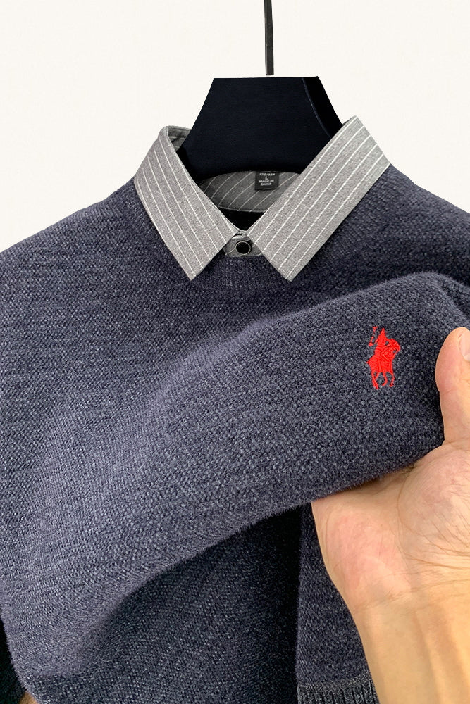 MONSEN Suitory Fleece-Lined Faux Shirt Collar Sweater product image