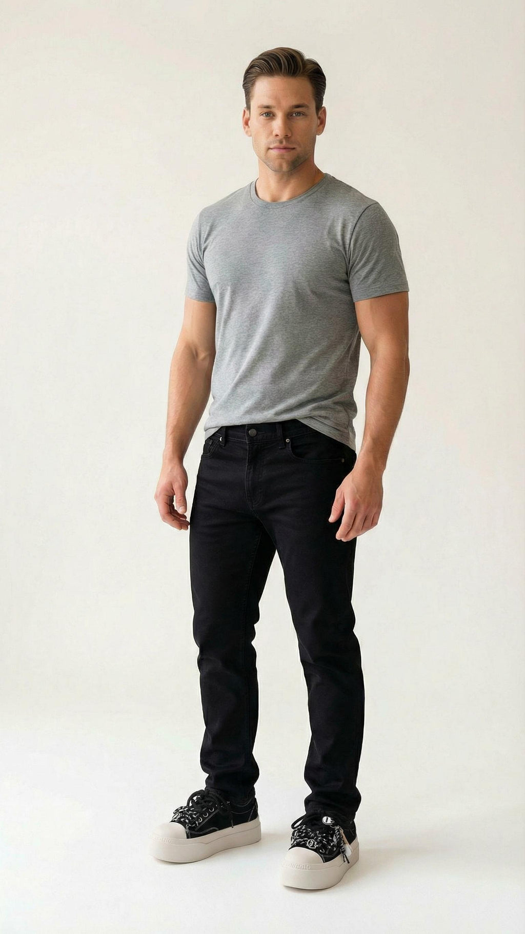 MONSEN Suitory Round-Toe Height-Boost Sneakers in Denim product image