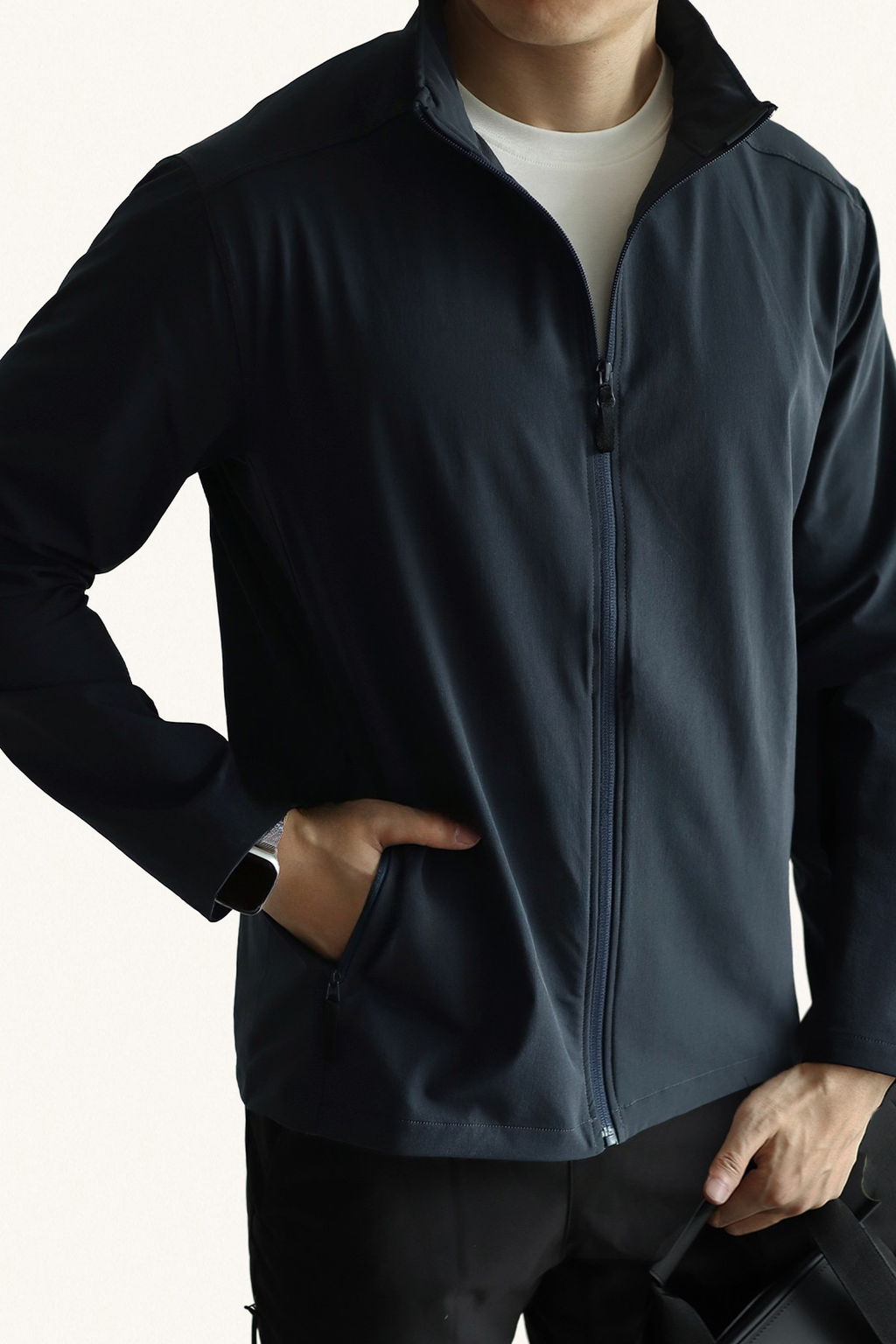 MONSEN Suitory Woven Quick-Dry 4-Way Stretch Outerwear Jacket in Denim front view