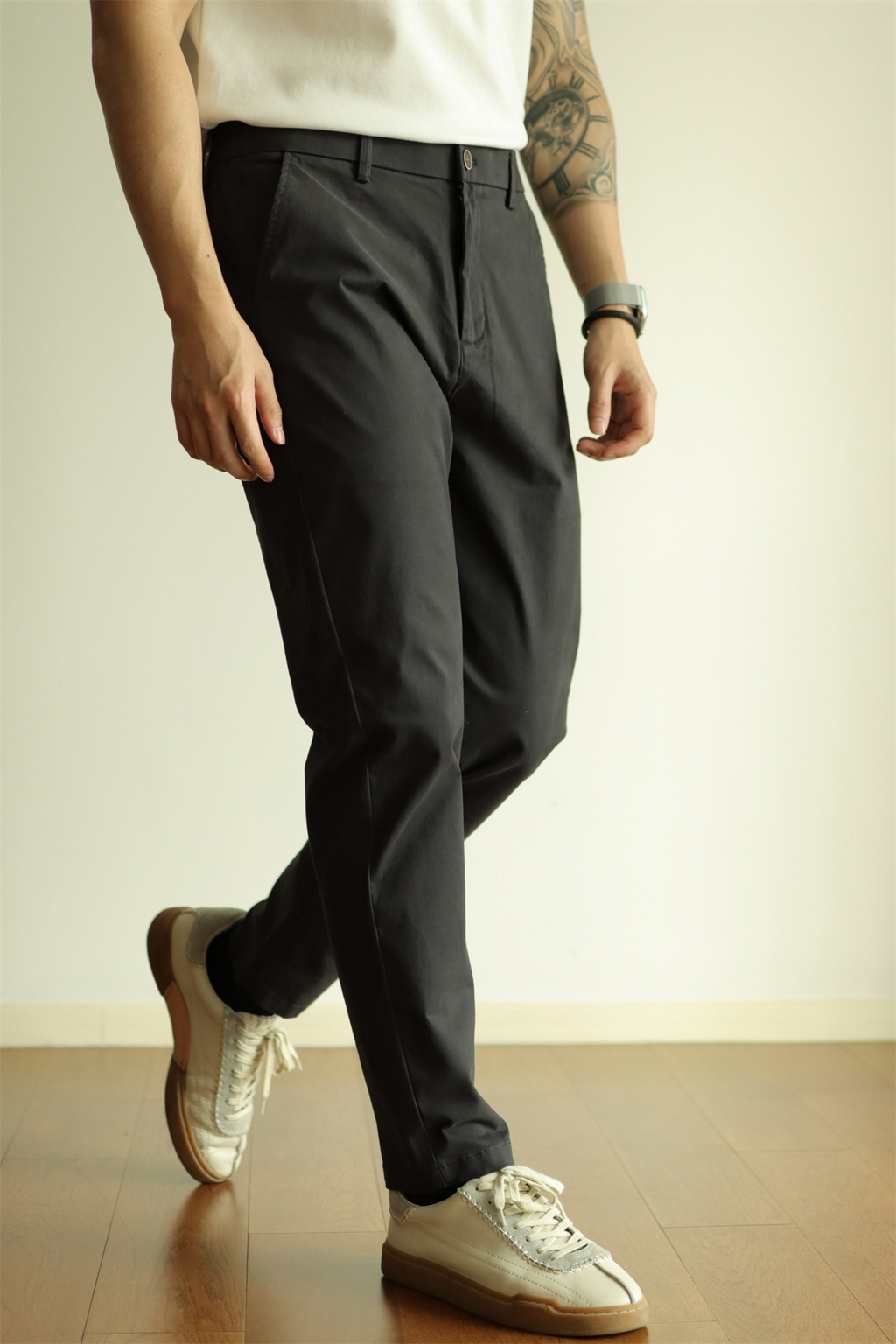 Pure Cotton Semi-Tapered Cropped Trousers