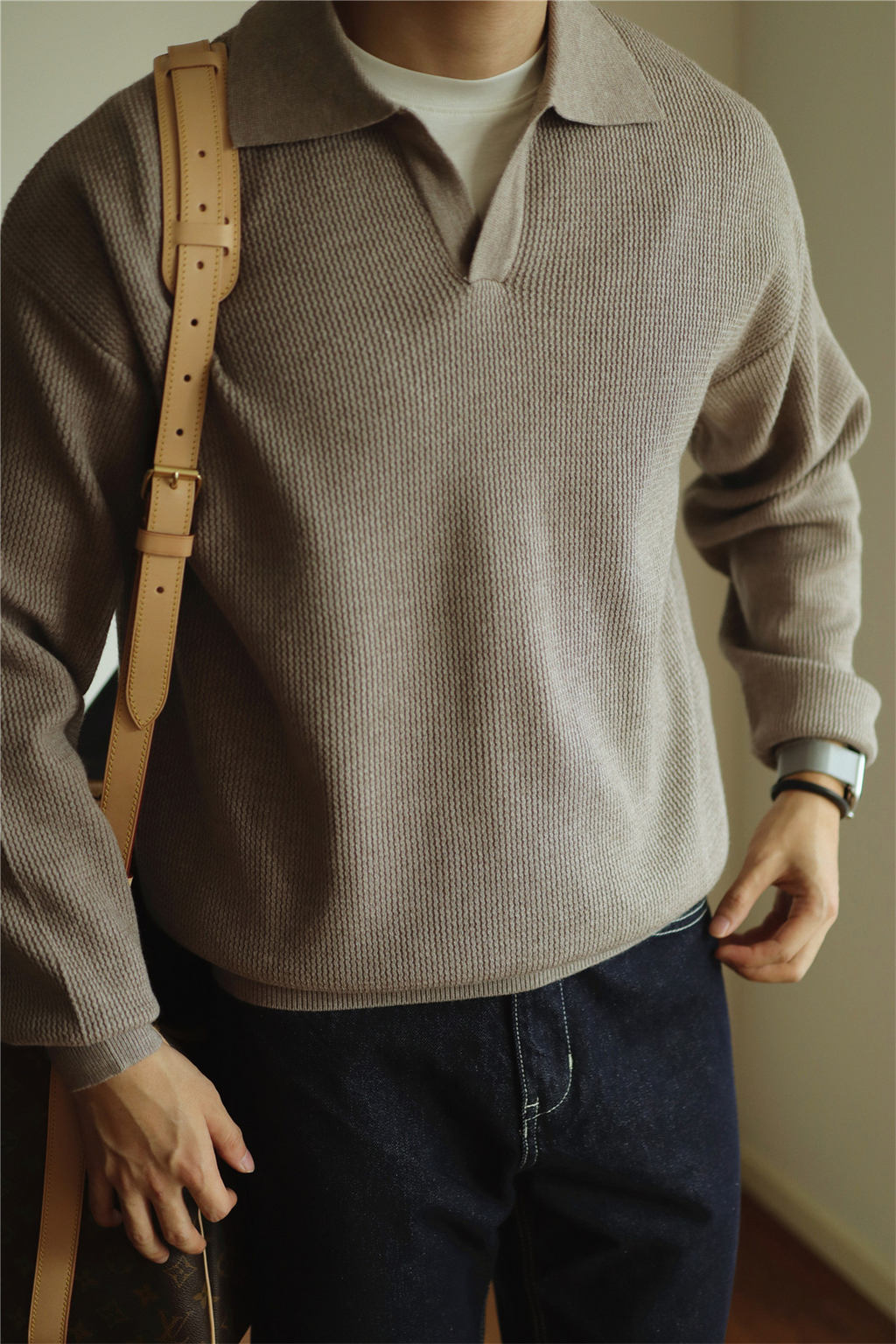 V-Neck Heavyweight Knit Polo