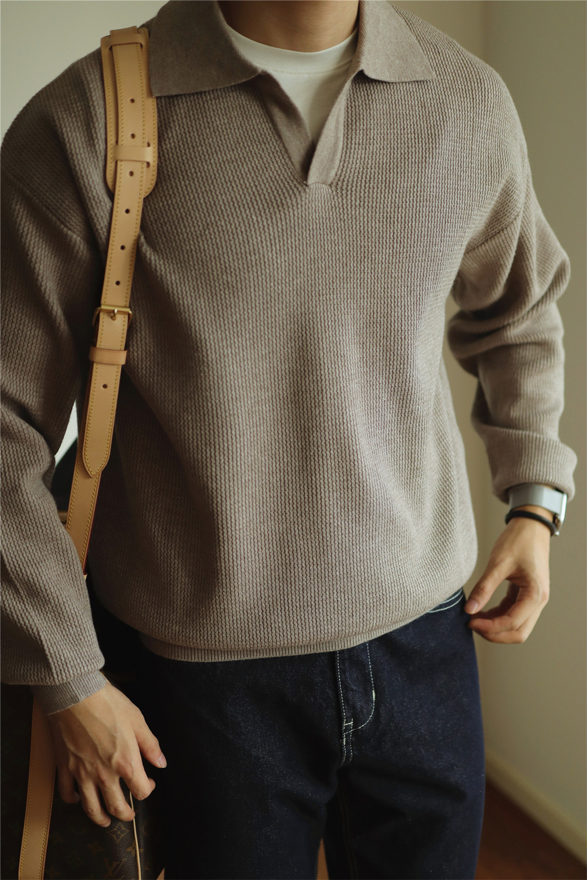 V-Neck Heavyweight Knit Polo