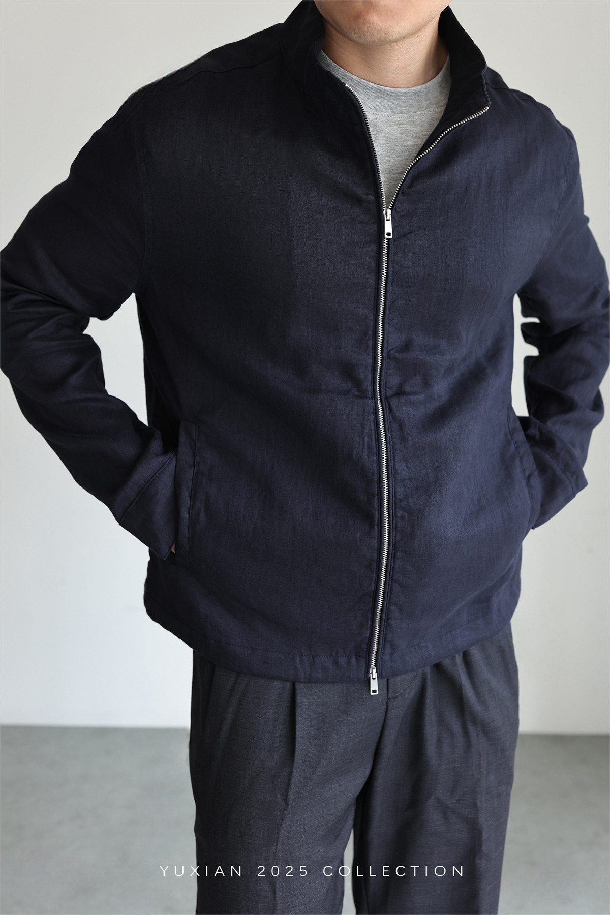 100% Linen Italian Stand-Collar Jacket