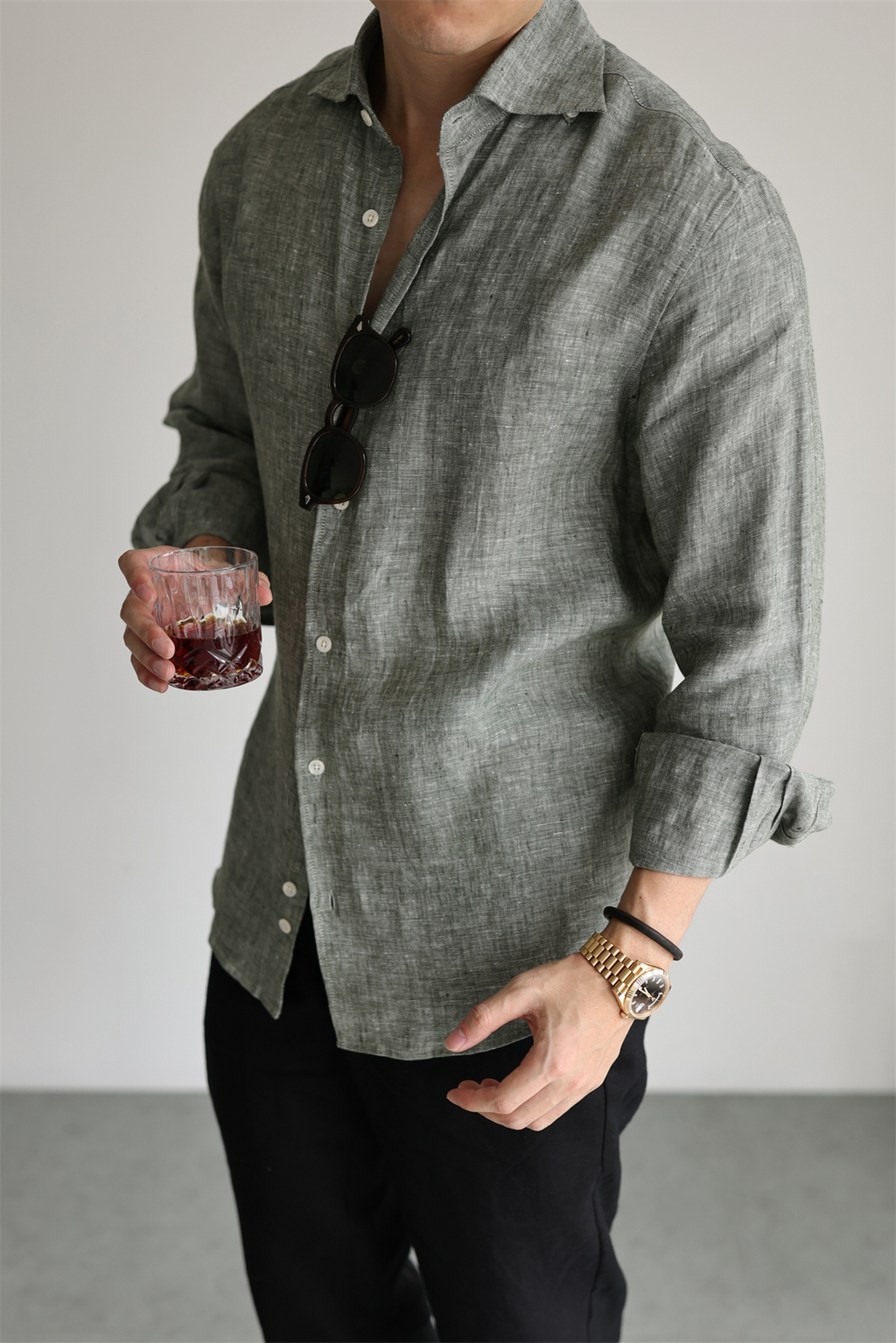 Two-Tone 100% Linen Shirt