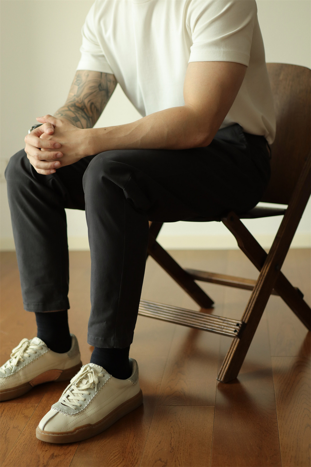 Pure Cotton Semi-Tapered Cropped Trousers