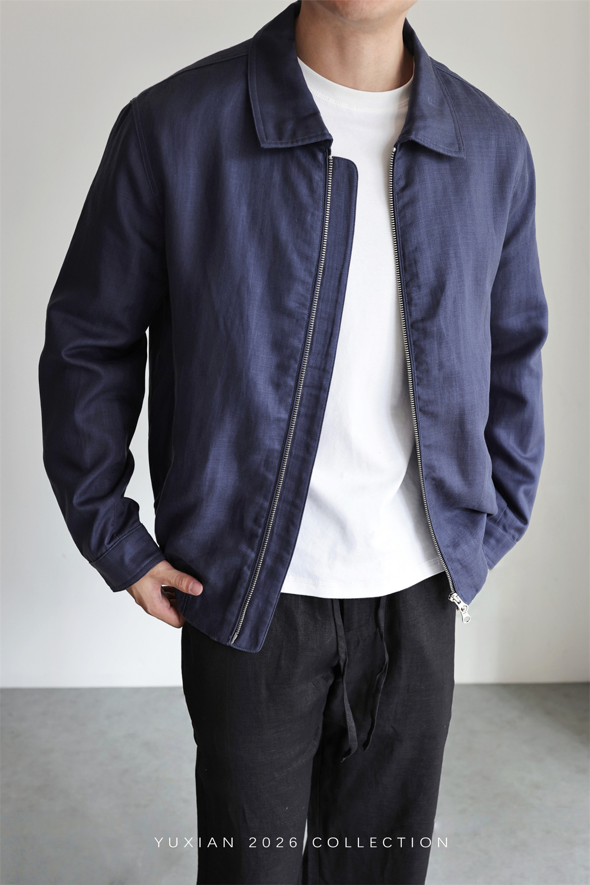 MONSEN Suitory Herringbone Tencel-Linen Lapel Jacket product image