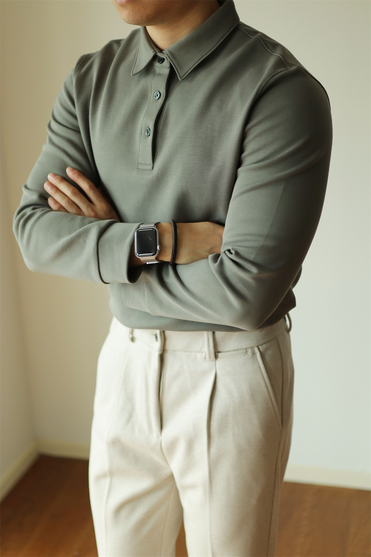 Air-Layer Cotton Long Sleeve Polo