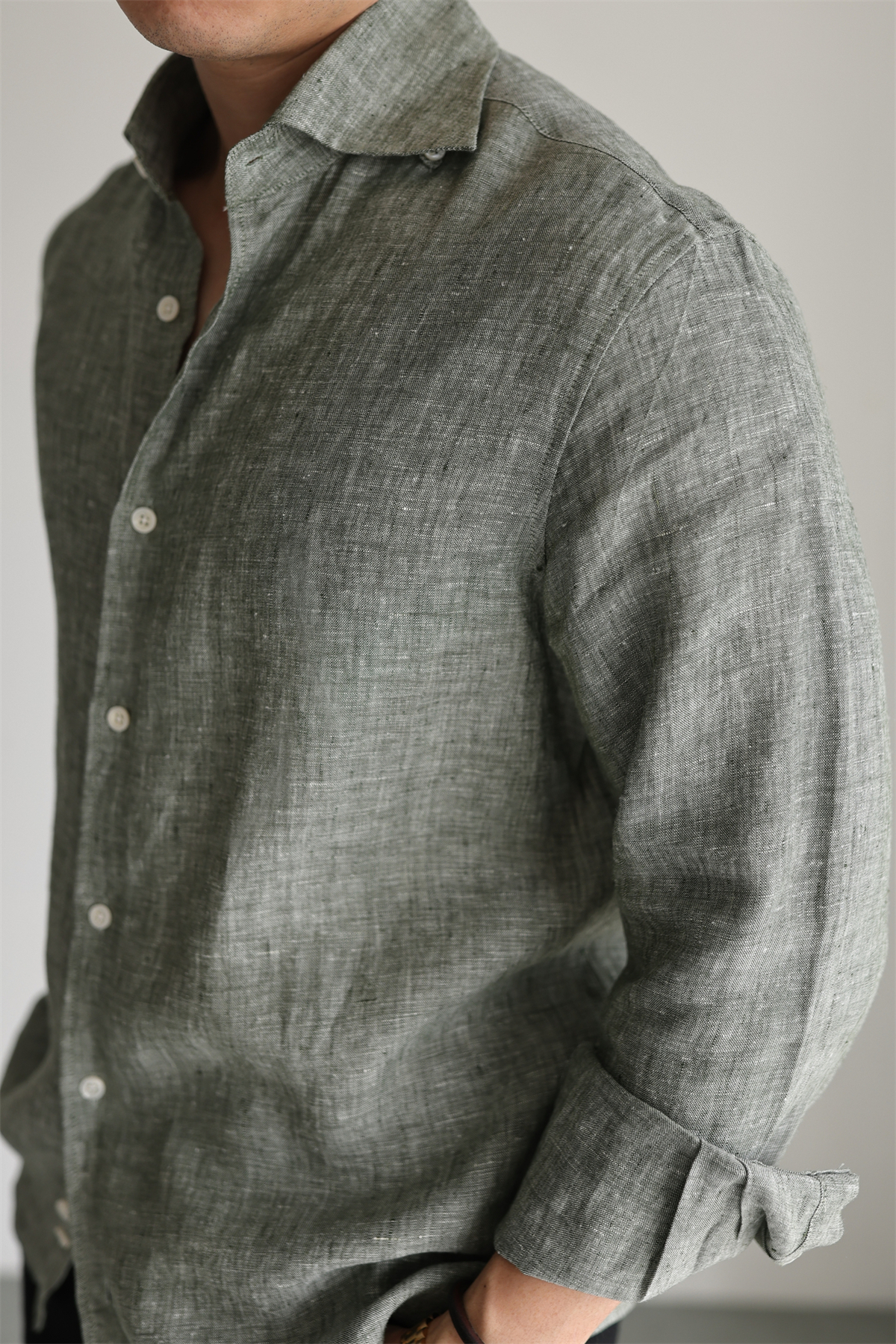 Two-Tone 100% Linen Shirt