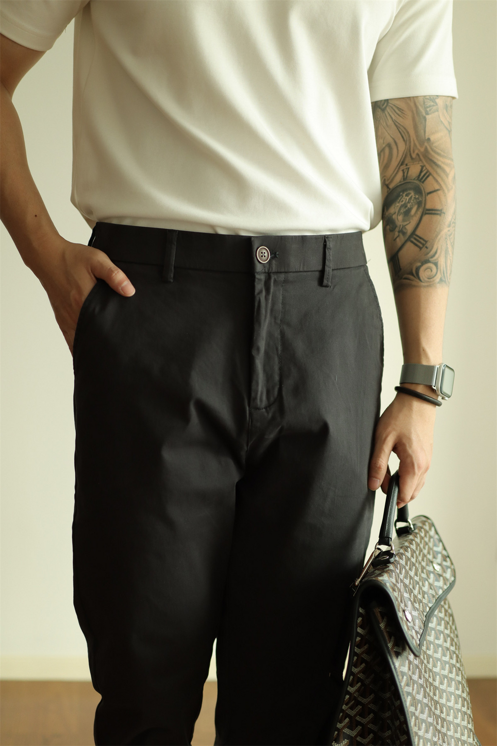 Pure Cotton Semi-Tapered Cropped Trousers
