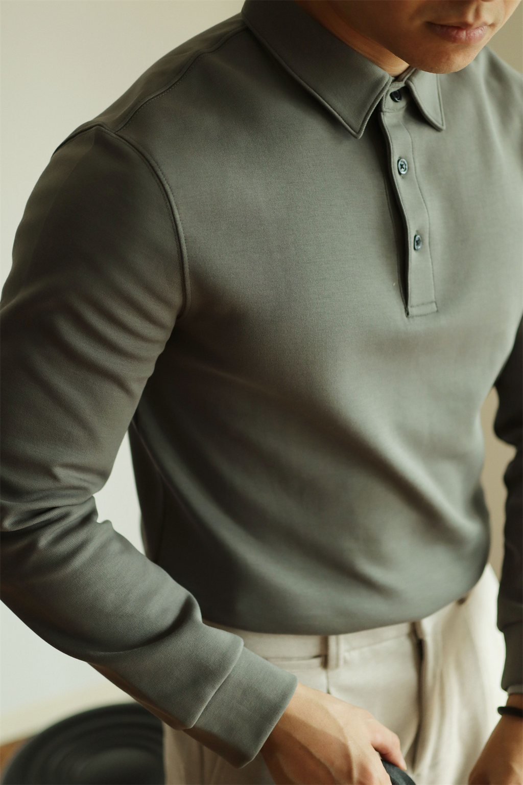 Air-Layer Cotton Long Sleeve Polo