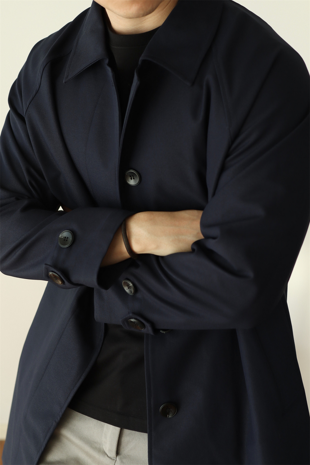 Concealed-Placket Mid-Length Trench Coat