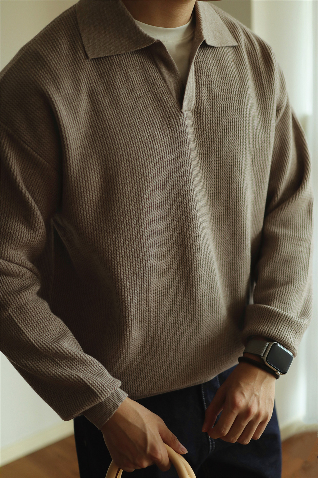 V-Neck Heavyweight Knit Polo
