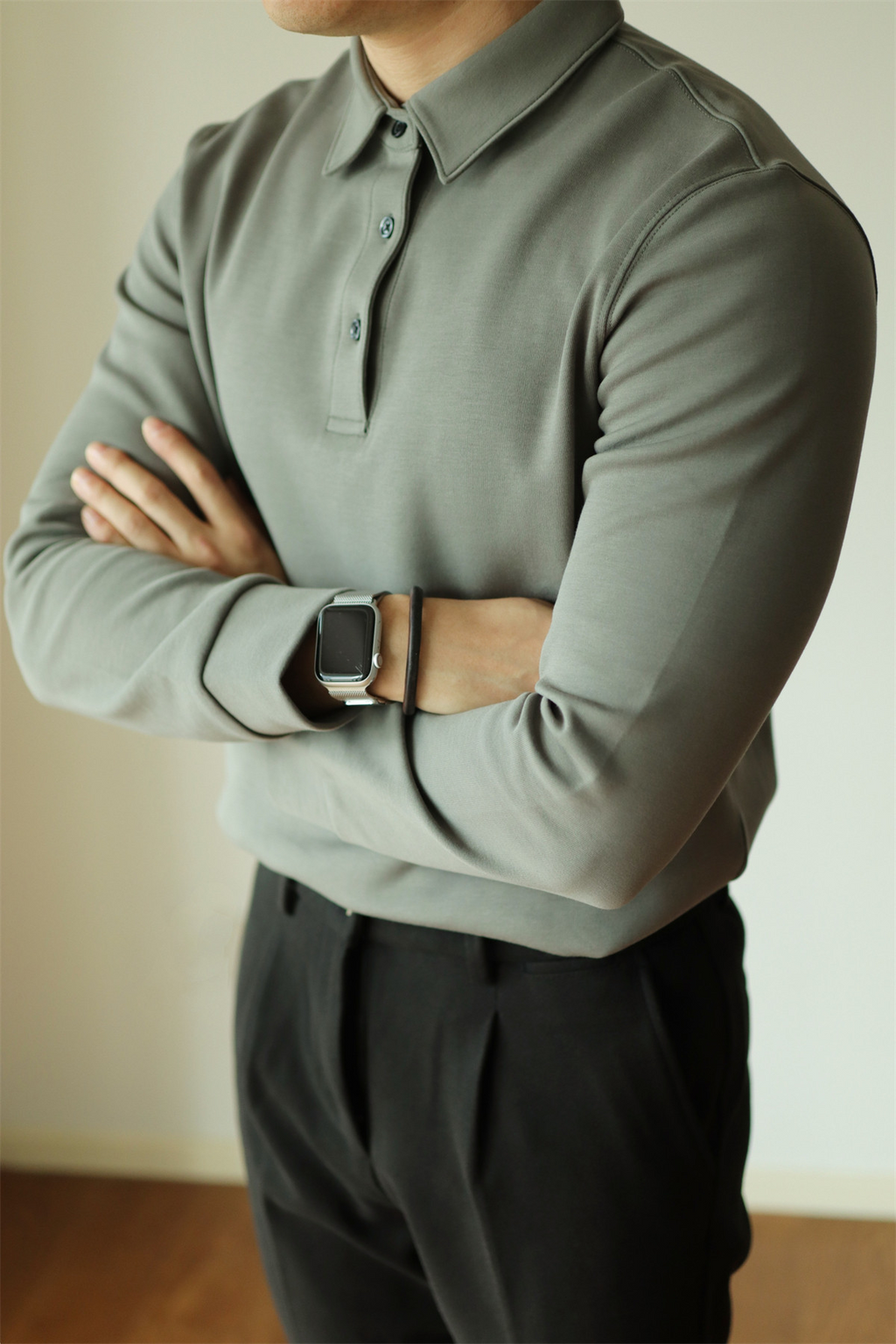 MONSEN Suitory Air-Layer Cotton Long Sleeve Polo product image