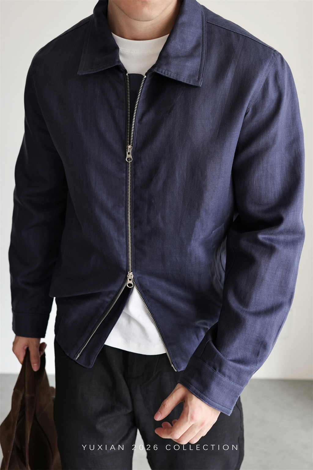 MONSEN Suitory Herringbone Tencel-Linen Lapel Jacket product image