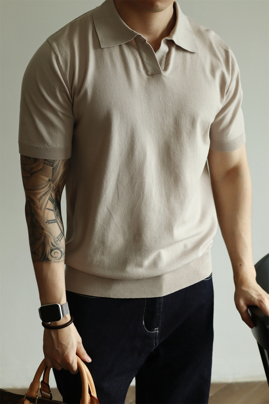 MONSEN Suitory Tencel-Drape V-Neck Knit Polo product image