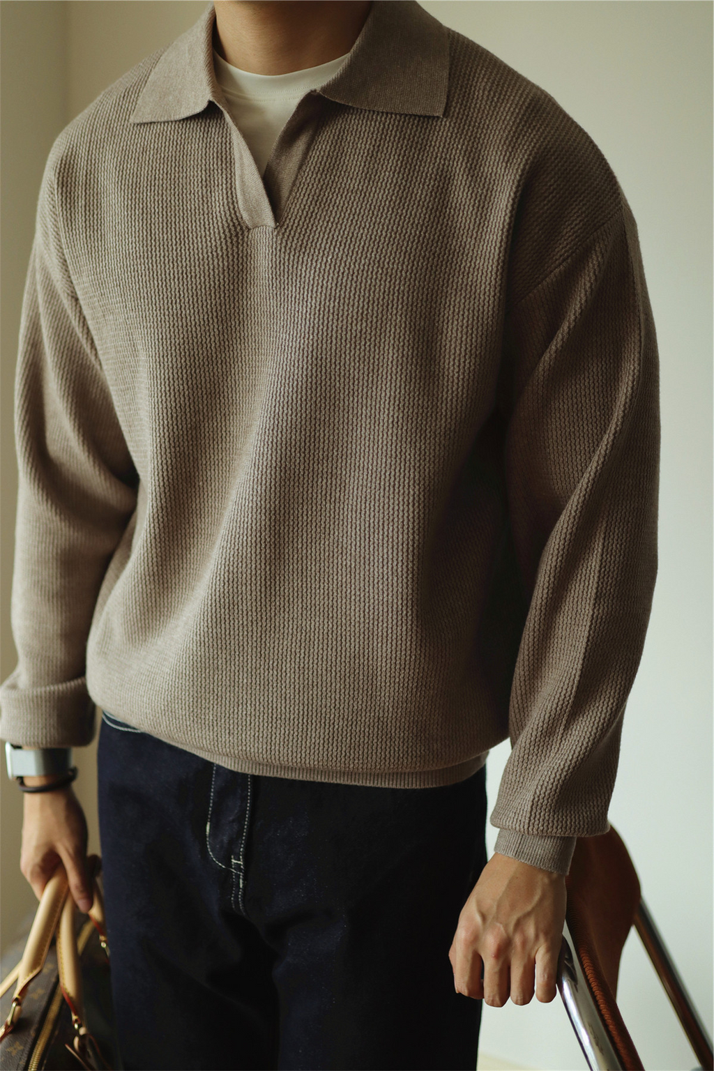 V-Neck Heavyweight Knit Polo