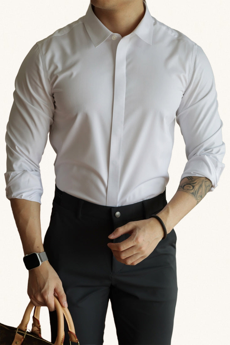 MONSEN Suitory No-Iron Hidden-Placket Shirt in Performance Blend front view