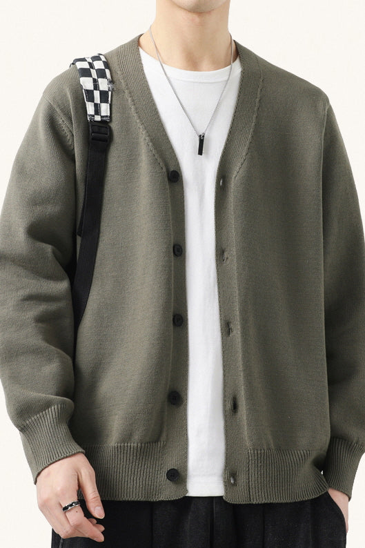 MONSEN Suitory Cotton-Rich V-Neck Knit Cardigan front view