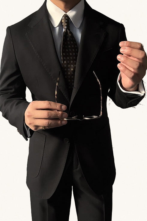 MONSEN Suitory Slim, Easy-Care Black Suit in Wool front view