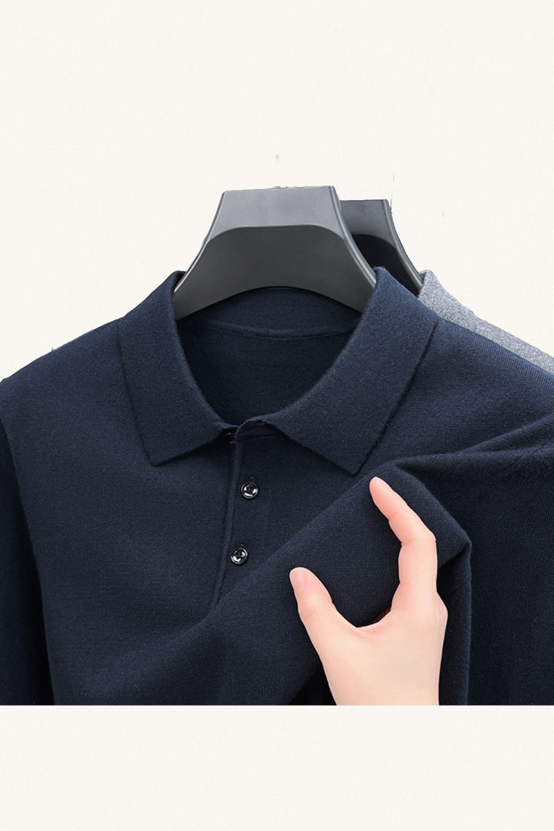 MONSEN Suitory 100% Cashmere Polo Knit front view