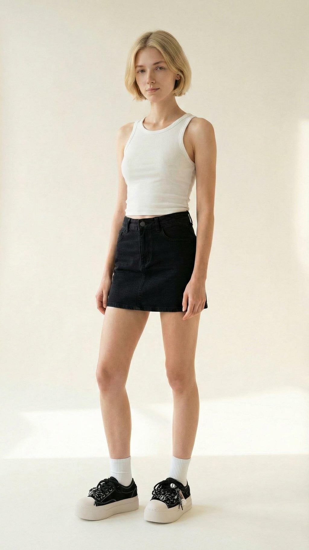 MONSEN Suitory Round-Toe Height-Boost Sneakers in Denim product image