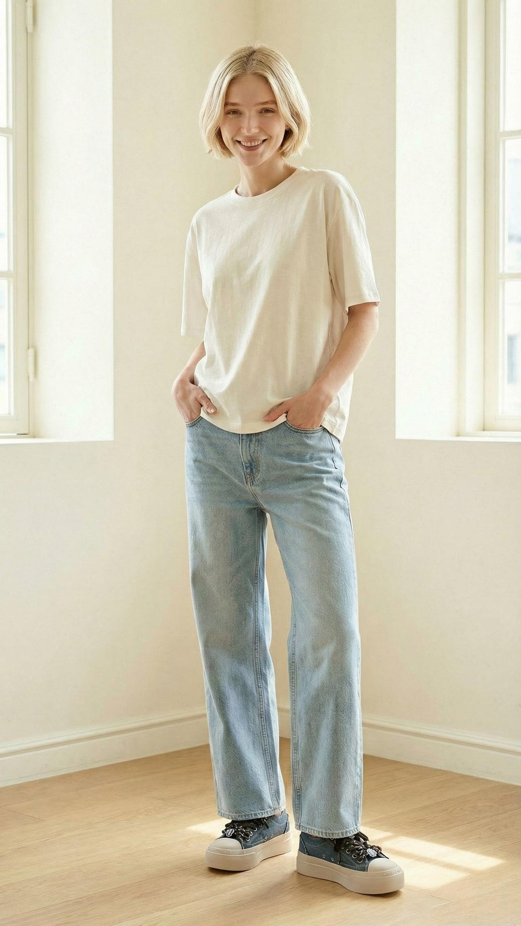 MONSEN Suitory Round-Toe Height-Boost Sneakers in Denim product image