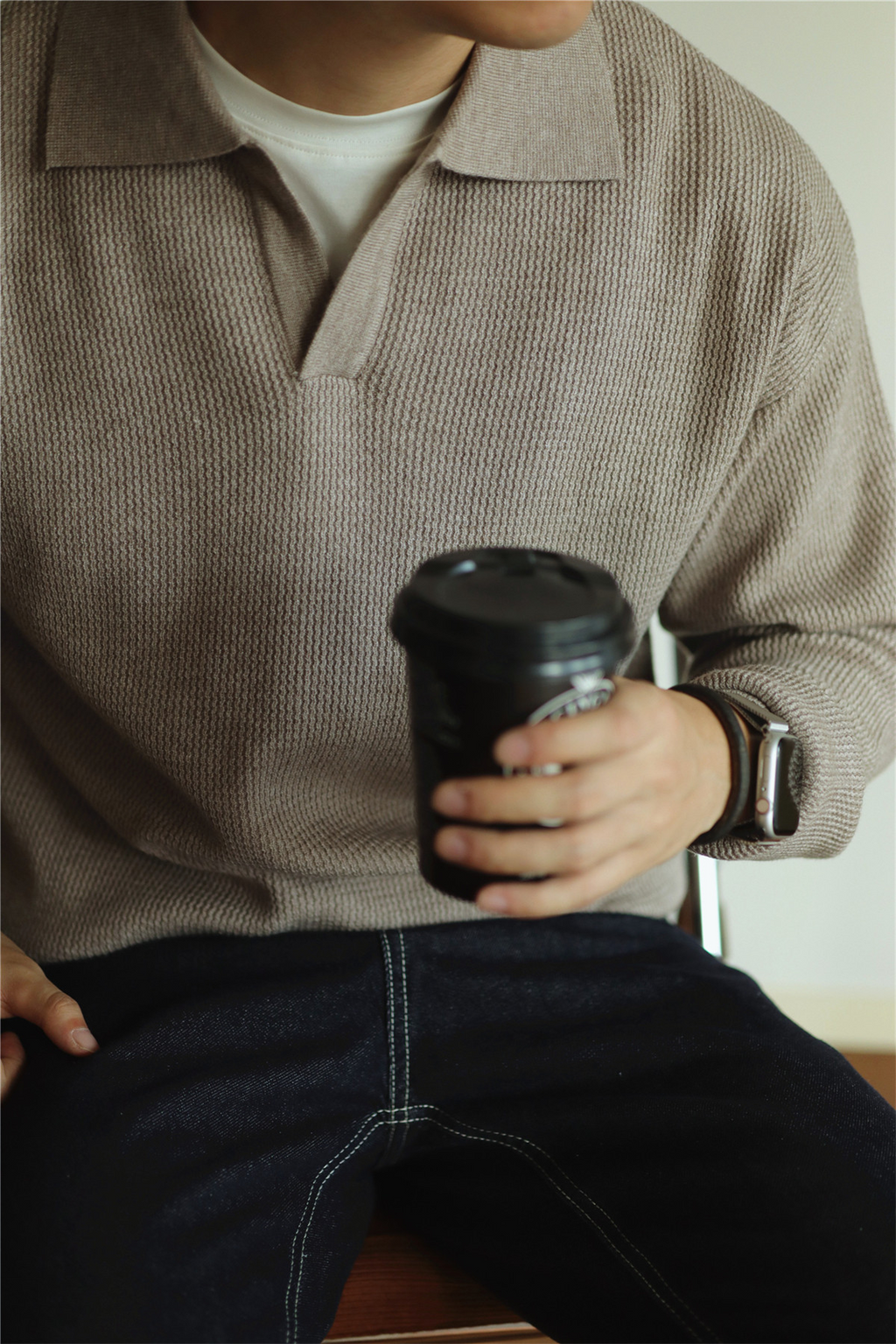 V-Neck Heavyweight Knit Polo