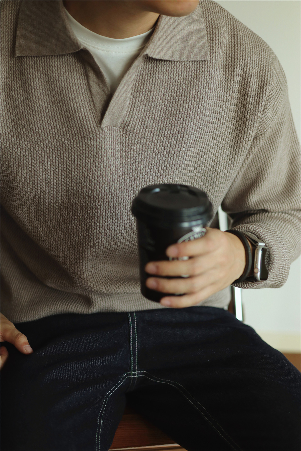V-Neck Heavyweight Knit Polo