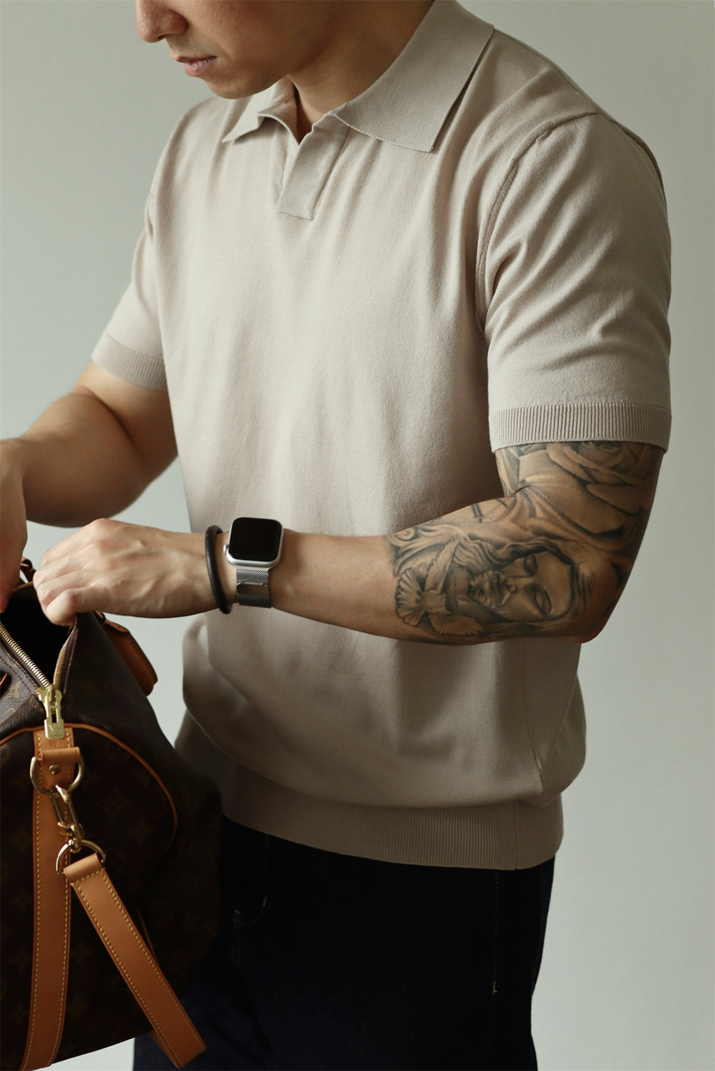 MONSEN Suitory Tencel-Drape V-Neck Knit Polo product image