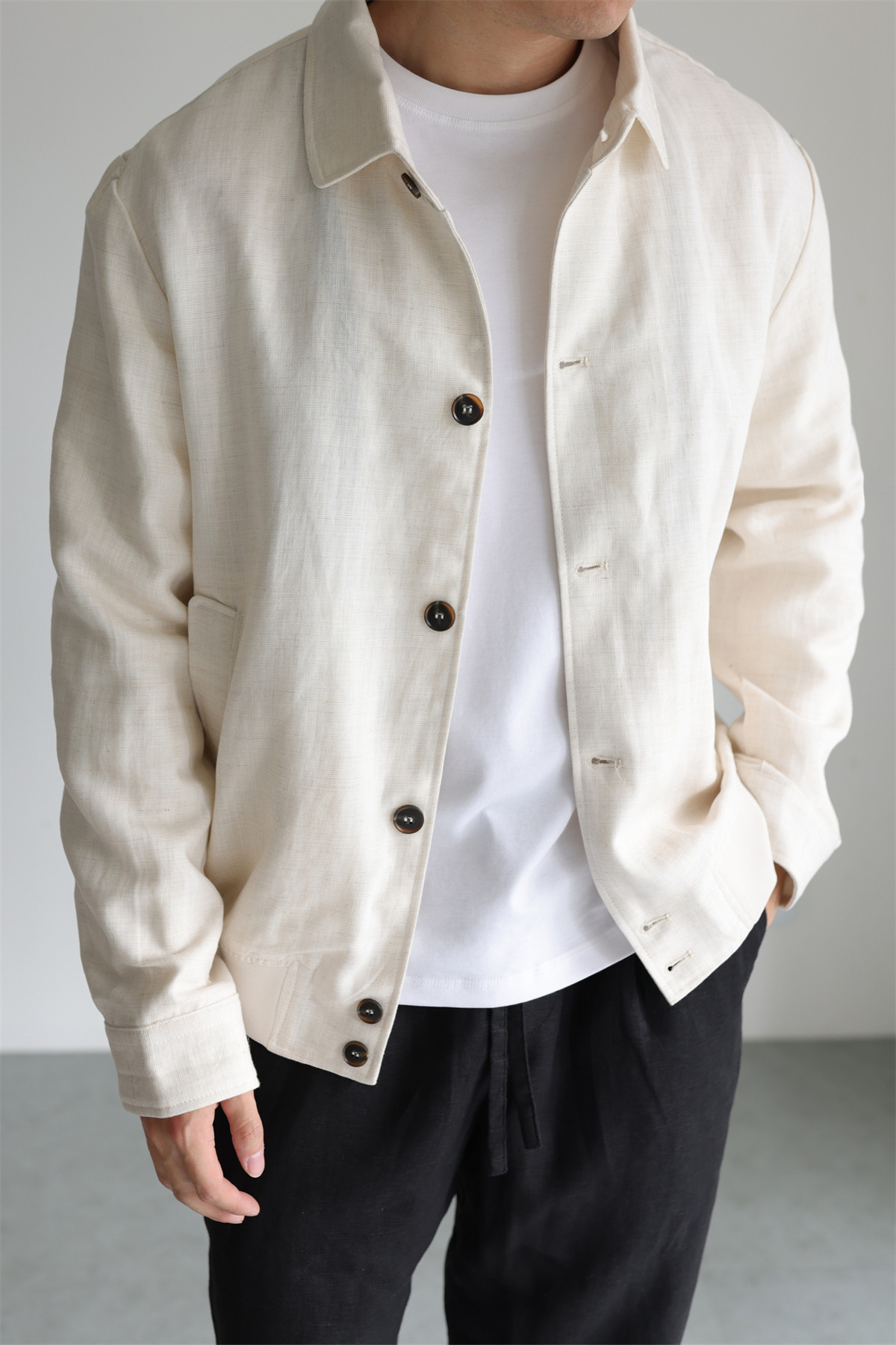 MONSEN Suitory Tencel-Linen Lightweight Sheen Lapel Jacket product image