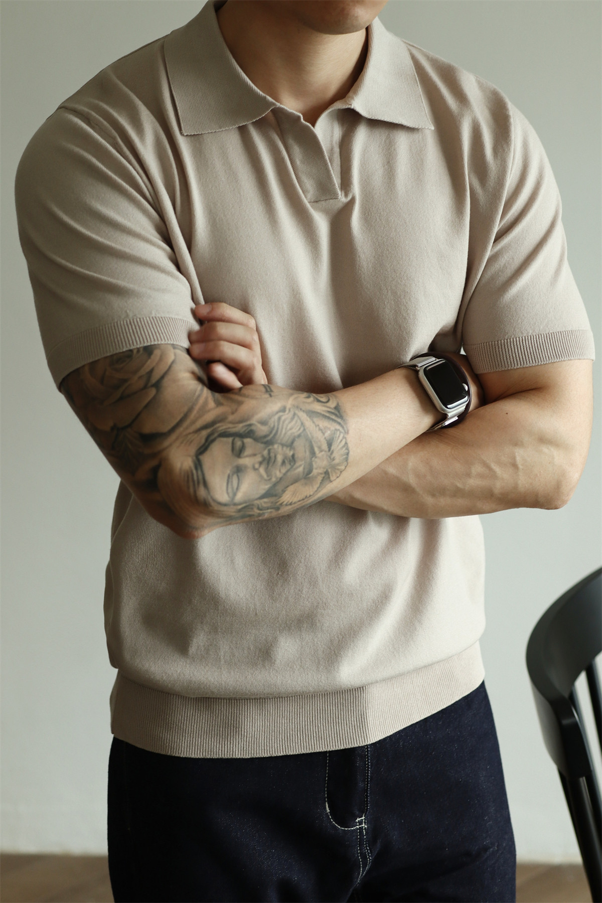 MONSEN Suitory Tencel-Drape V-Neck Knit Polo product image