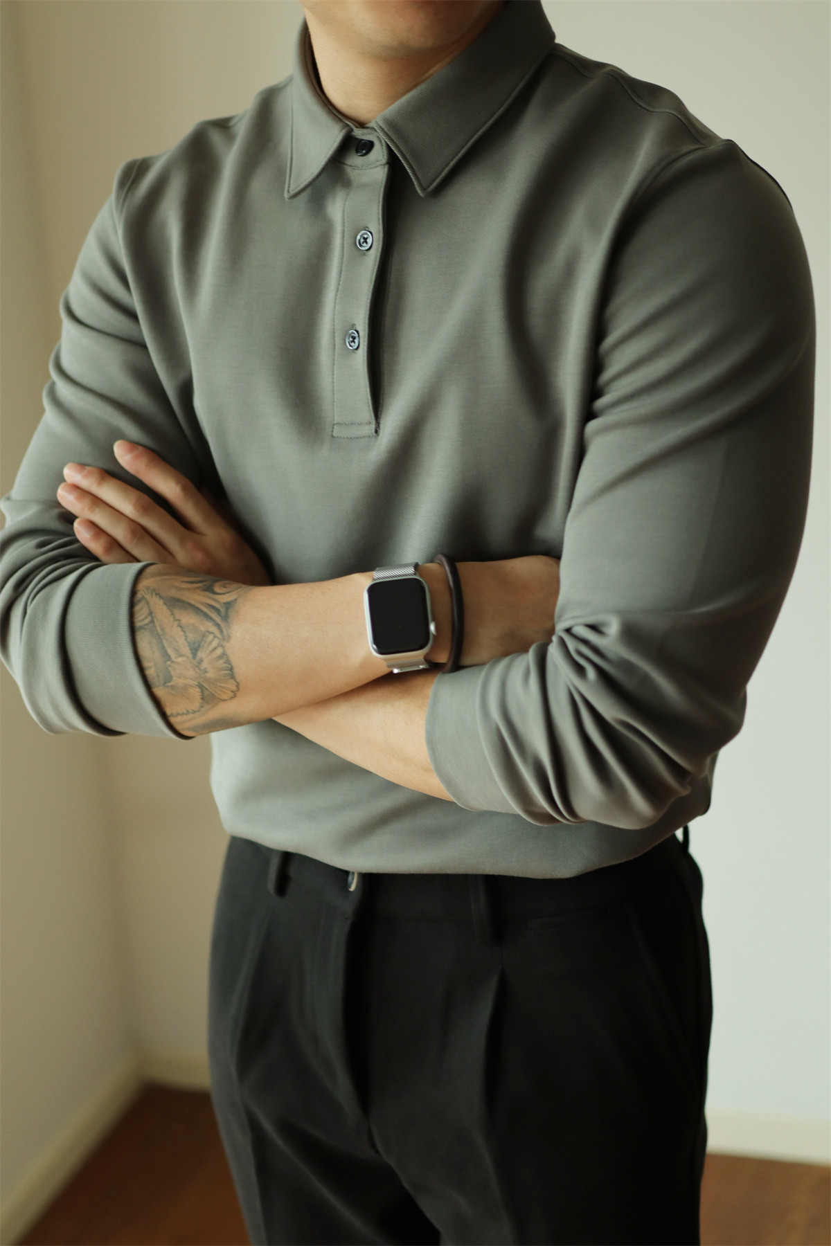 Air-Layer Cotton Long Sleeve Polo