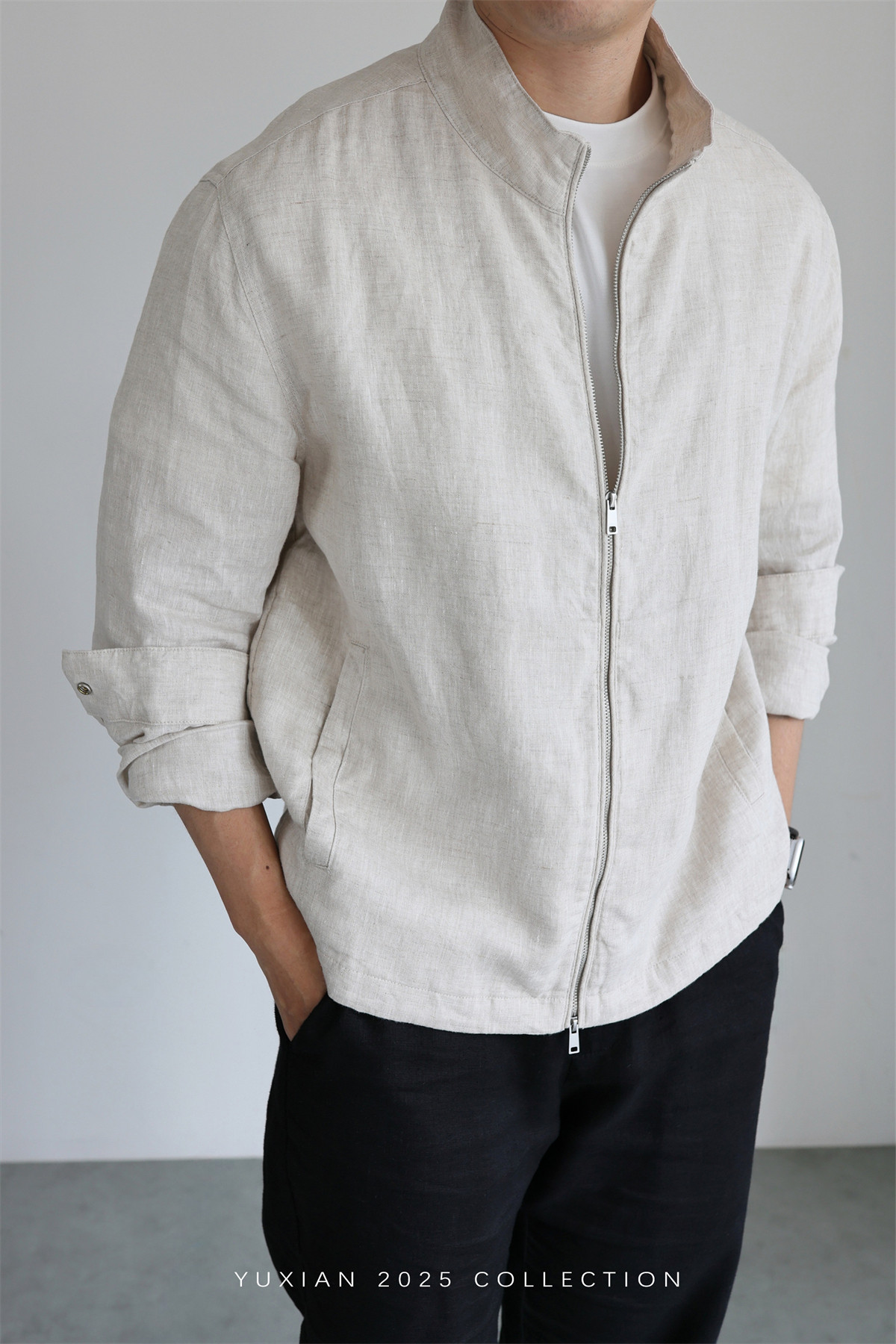 100% Linen Italian Stand-Collar Jacket