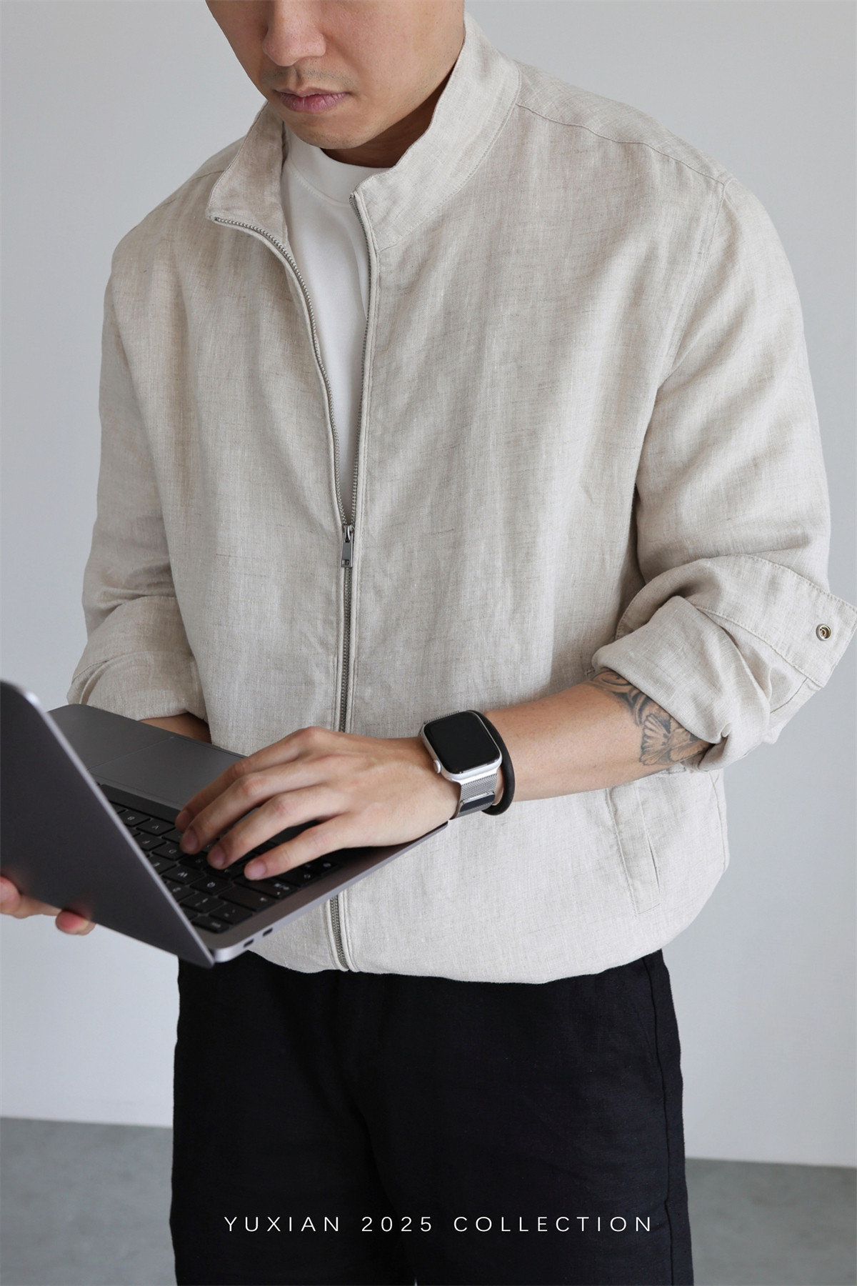 100% Linen Italian Stand-Collar Jacket