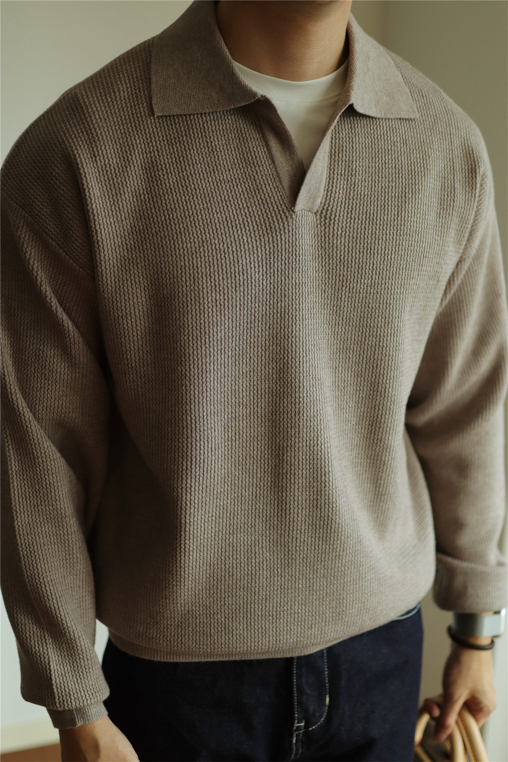 V-Neck Heavyweight Knit Polo