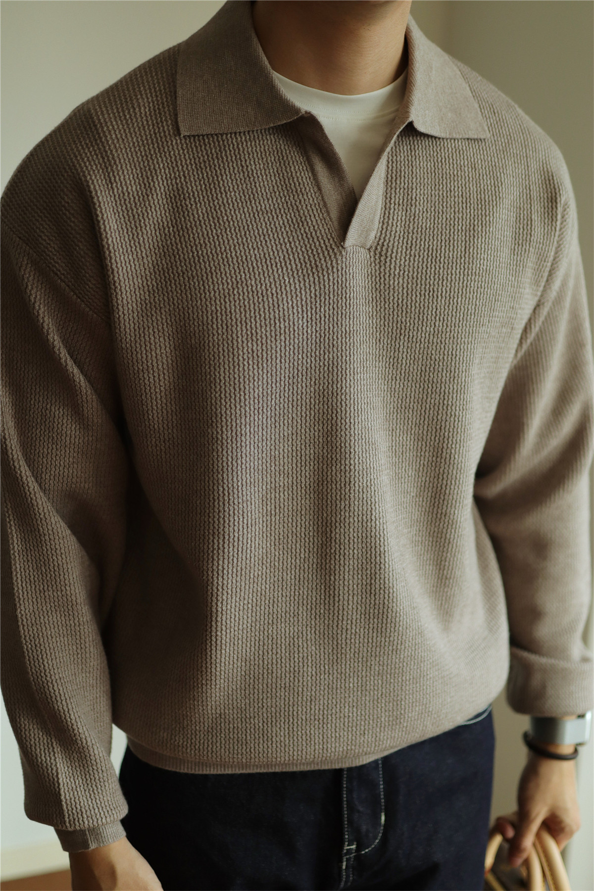 V-Neck Heavyweight Knit Polo