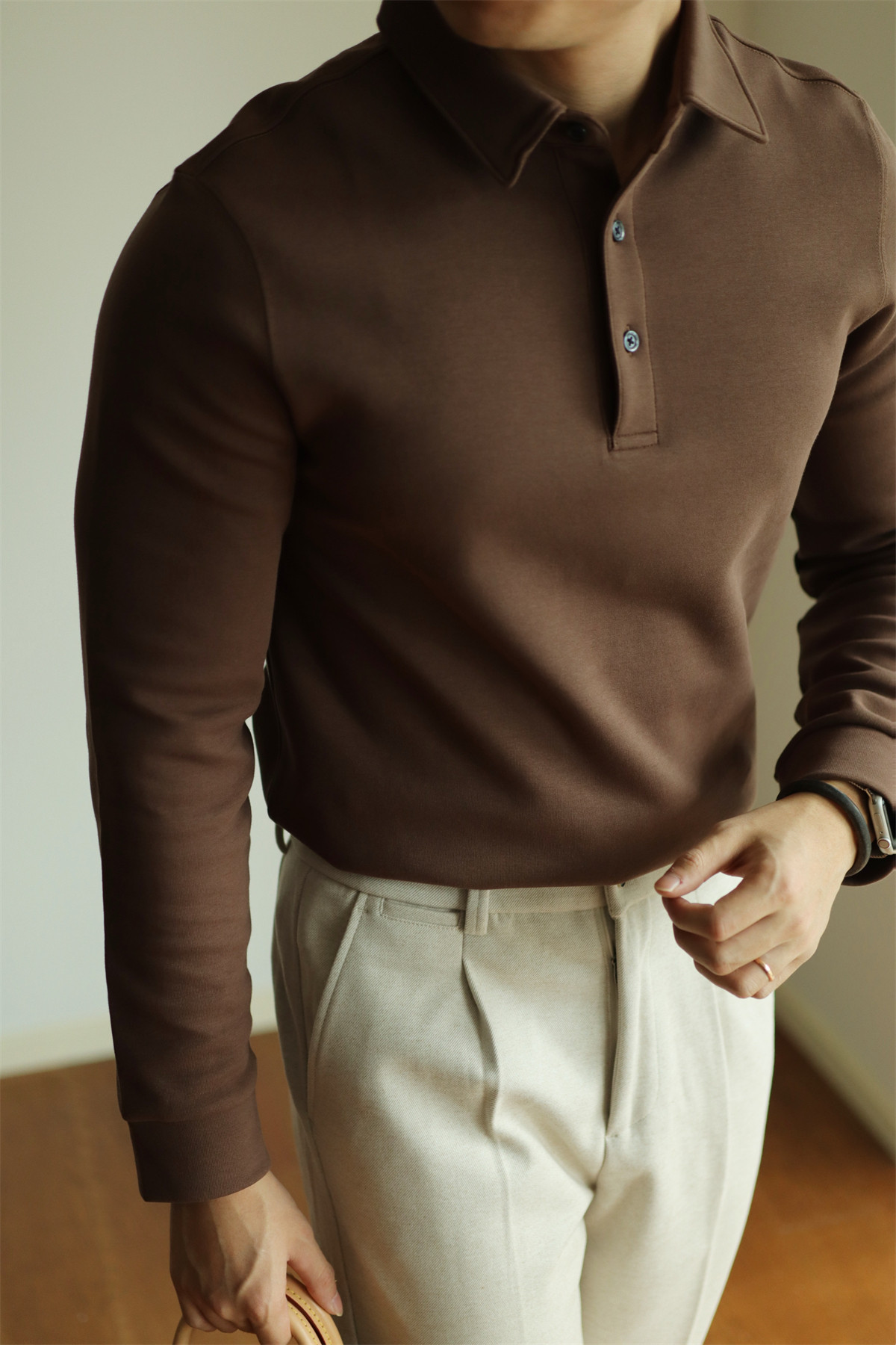 Air-Layer Cotton Long Sleeve Polo