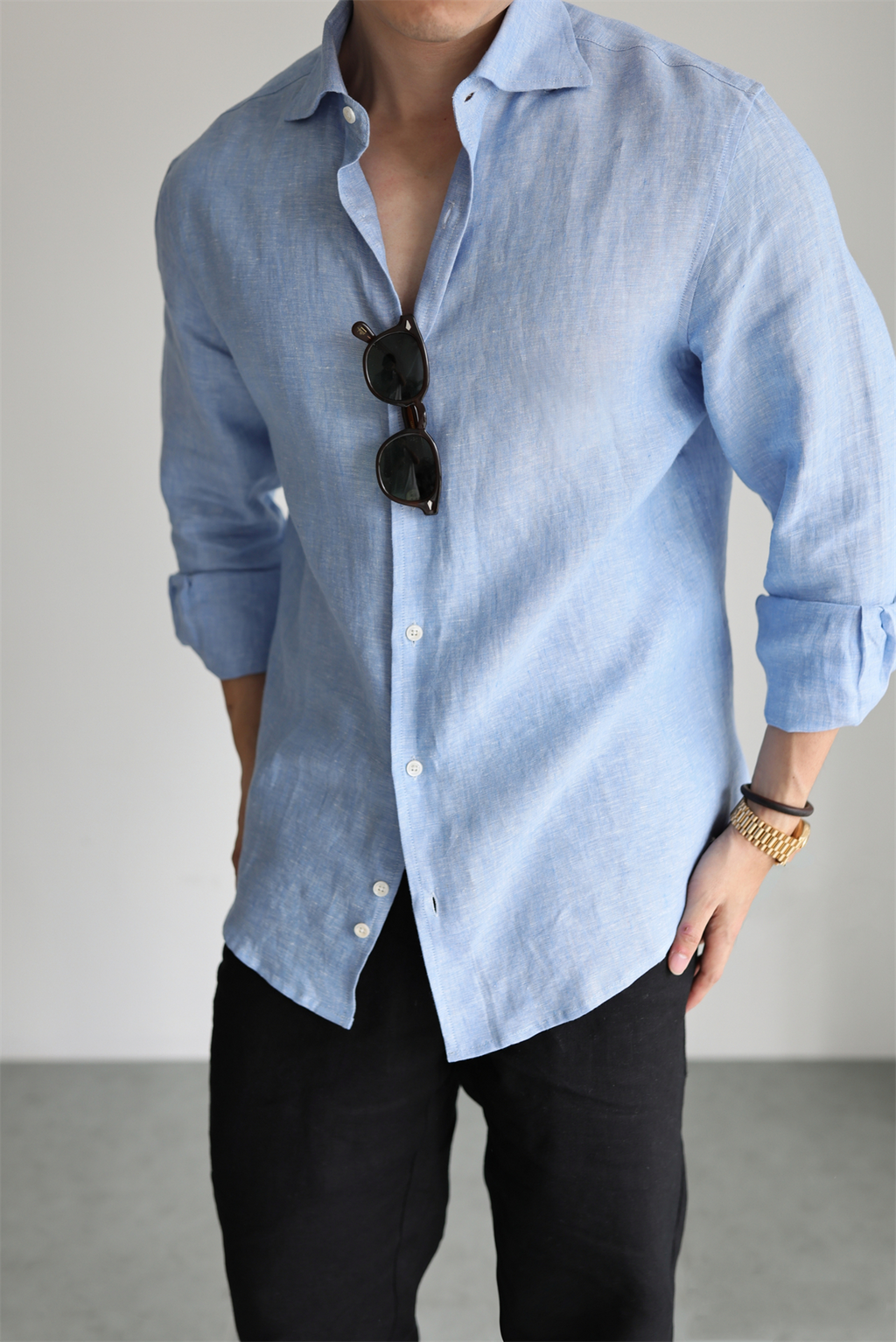 Two-Tone 100% Linen Shirt