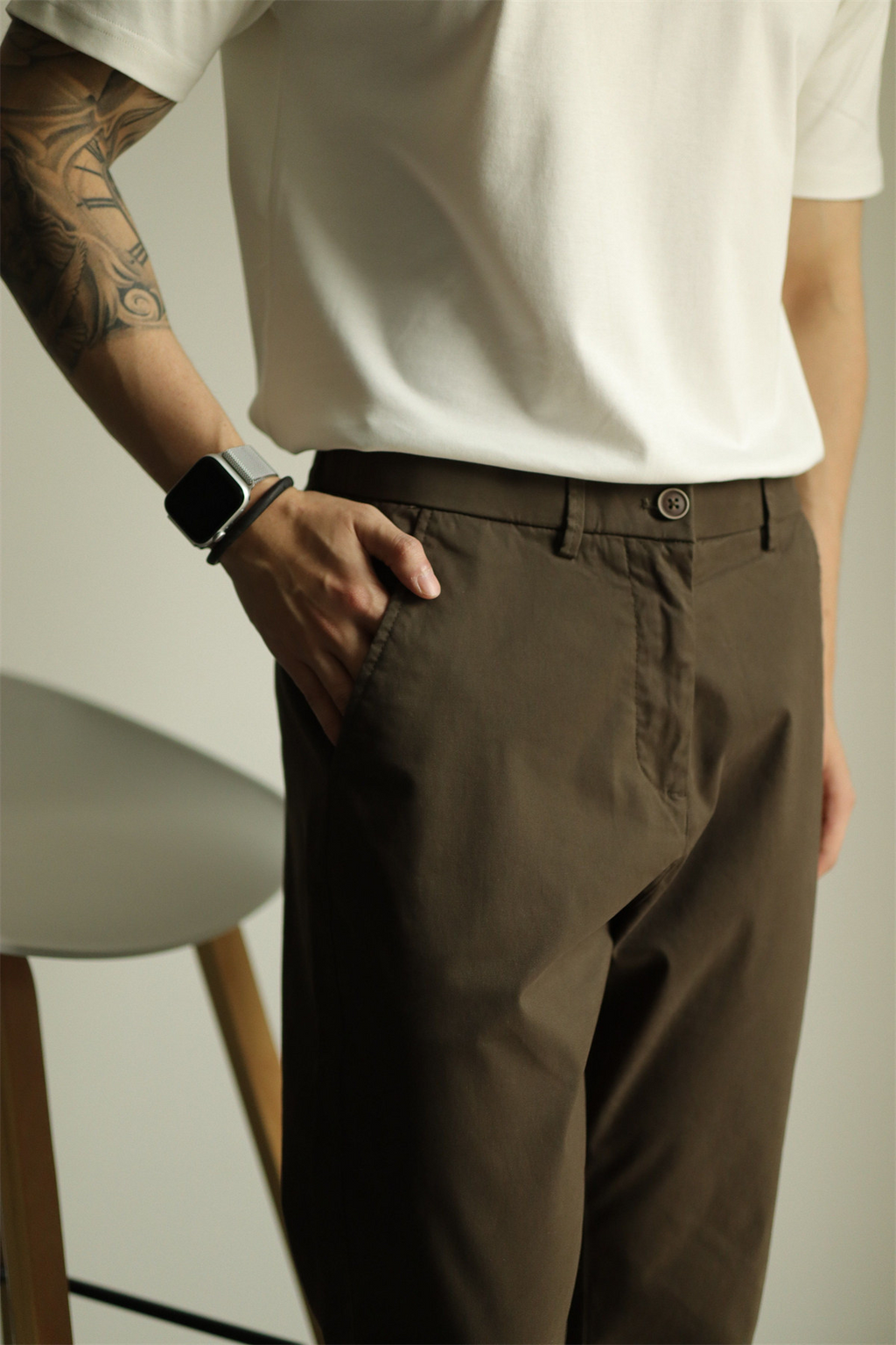 Pure Cotton Semi-Tapered Cropped Trousers