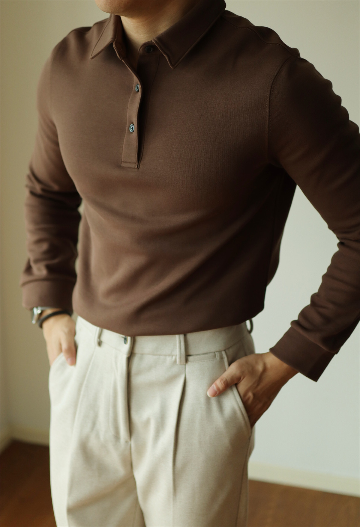 MONSEN Suitory Air-Layer Cotton Long Sleeve Polo product image