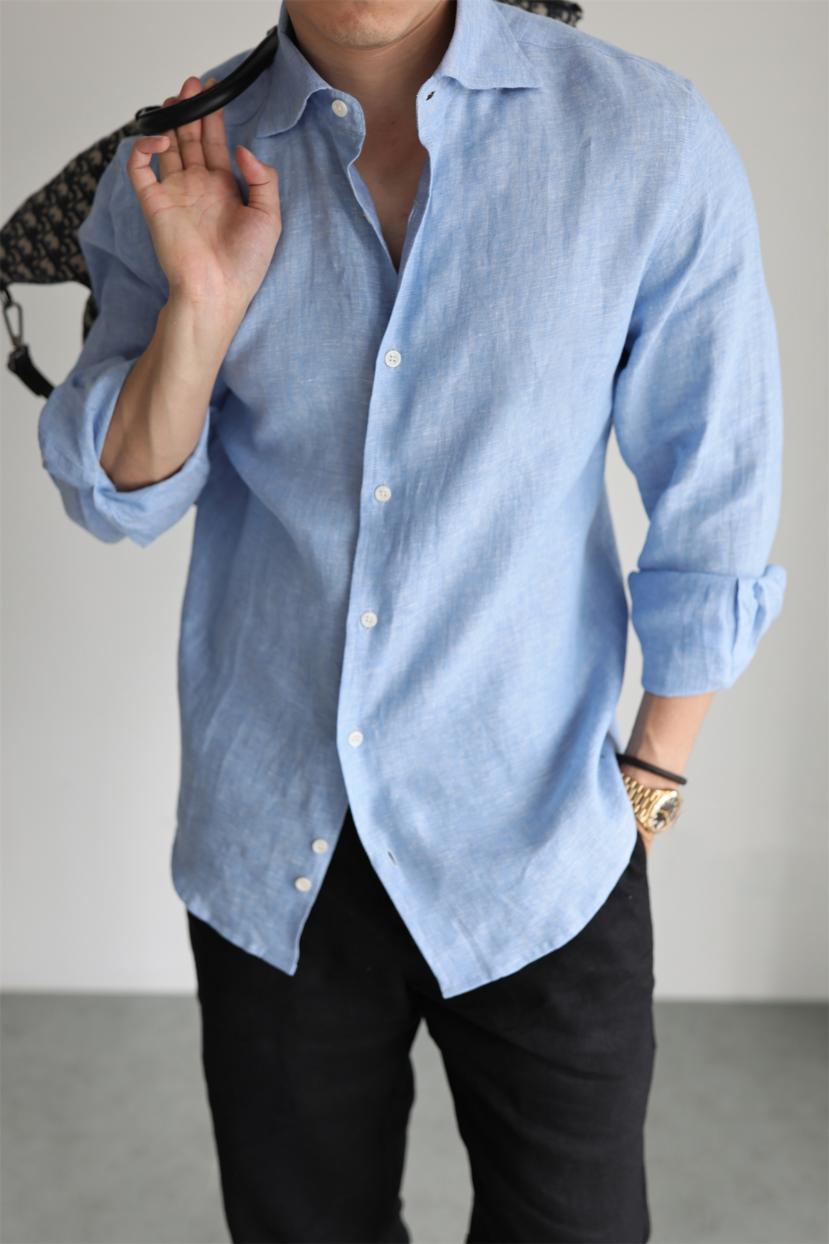 Two-Tone 100% Linen Shirt