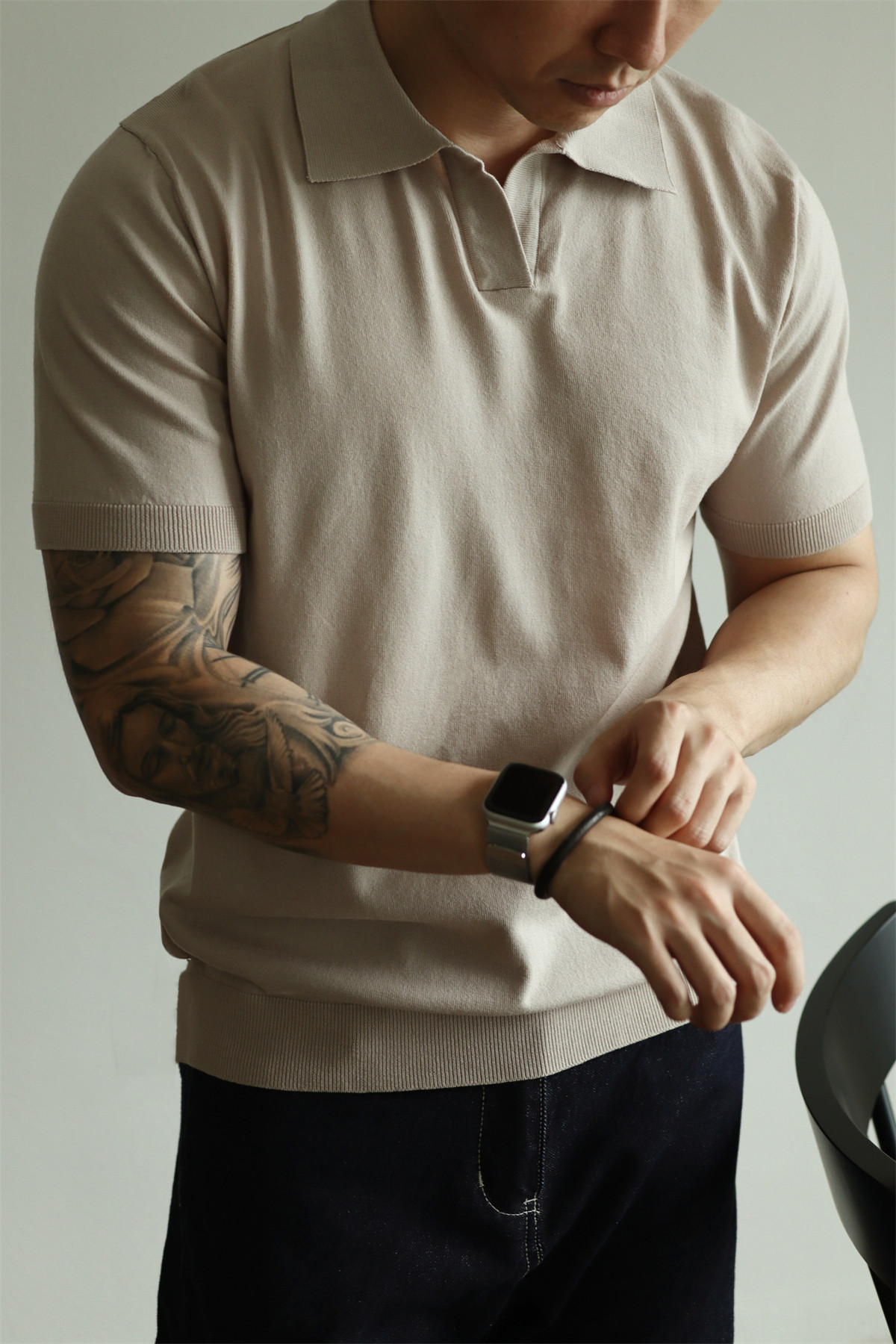 MONSEN Suitory Tencel-Drape V-Neck Knit Polo product image