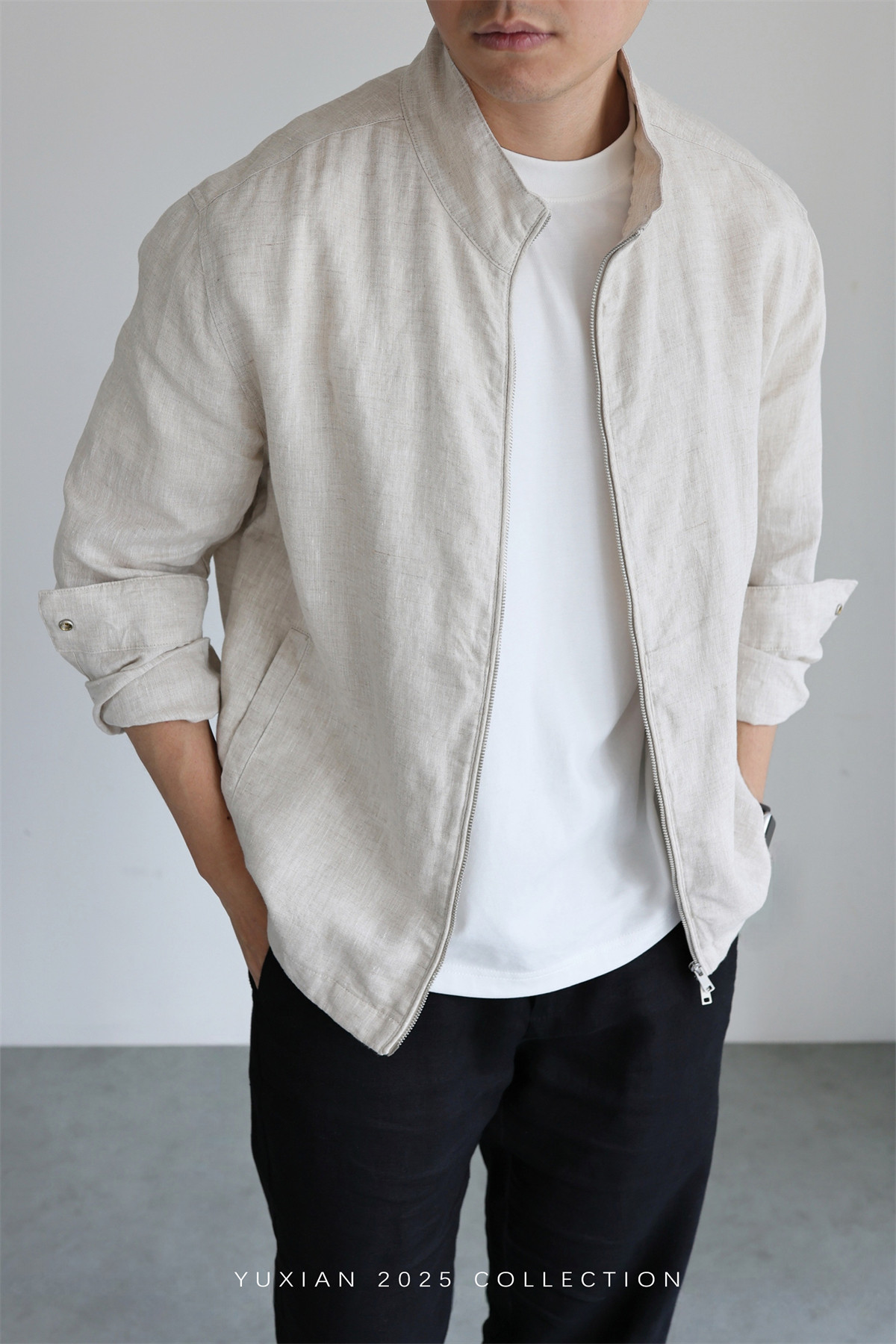 100% Linen Italian Stand-Collar Jacket