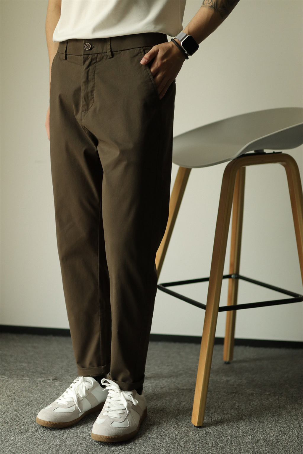 Pure Cotton Semi-Tapered Cropped Trousers