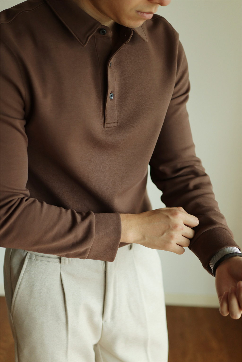 Air-Layer Cotton Long Sleeve Polo