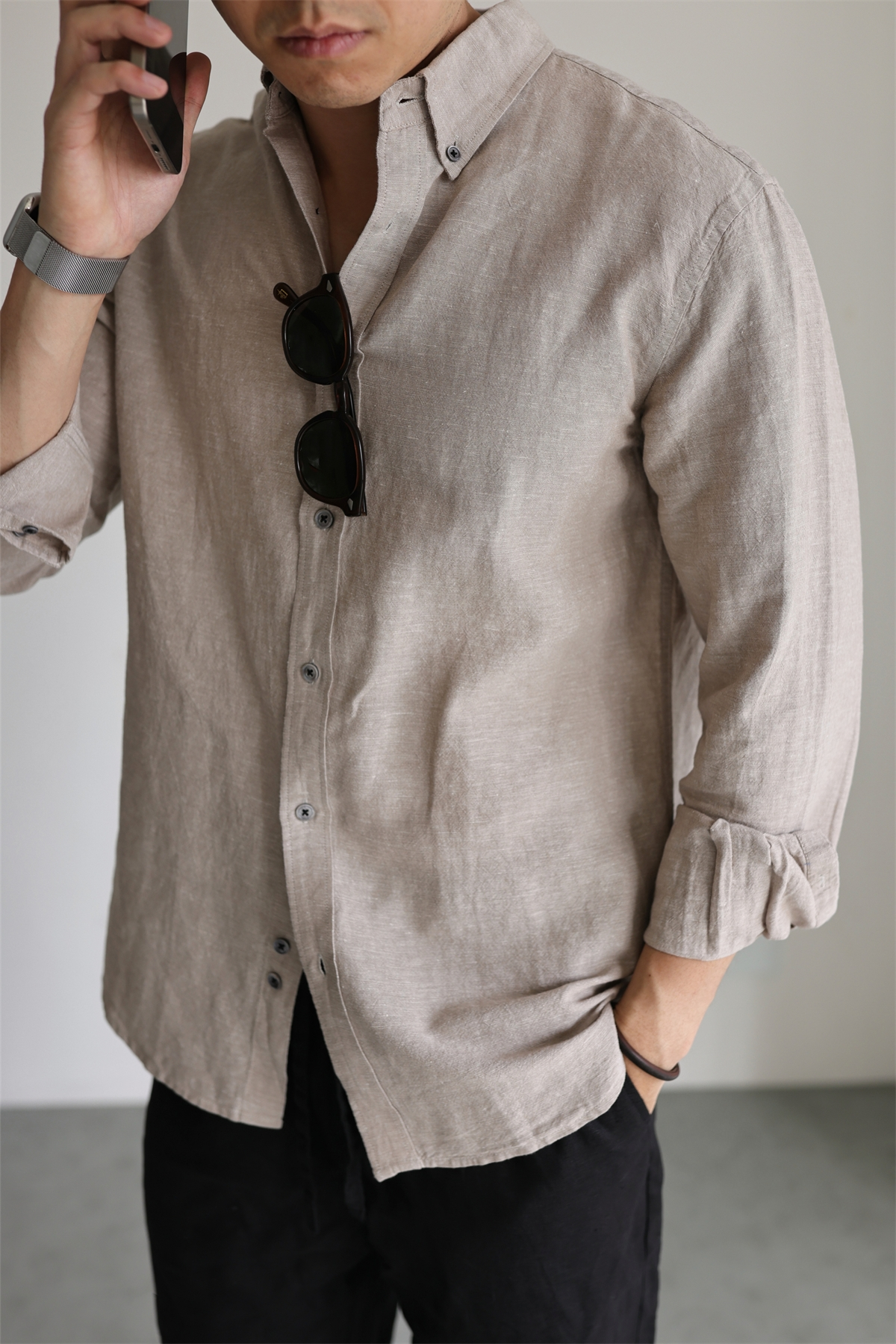 Linen-Cotton Yarn-Dyed Shirt